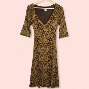 Athleta Brown and Gold Floral Midi Dress